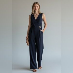 Calvin Klein Sleeveless Belted Jumpsuit Navy Blue – Size 8